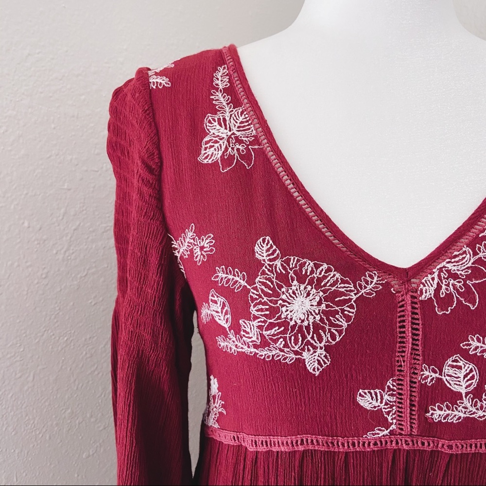 Miami | Dark Red Embroidered Babydoll Top